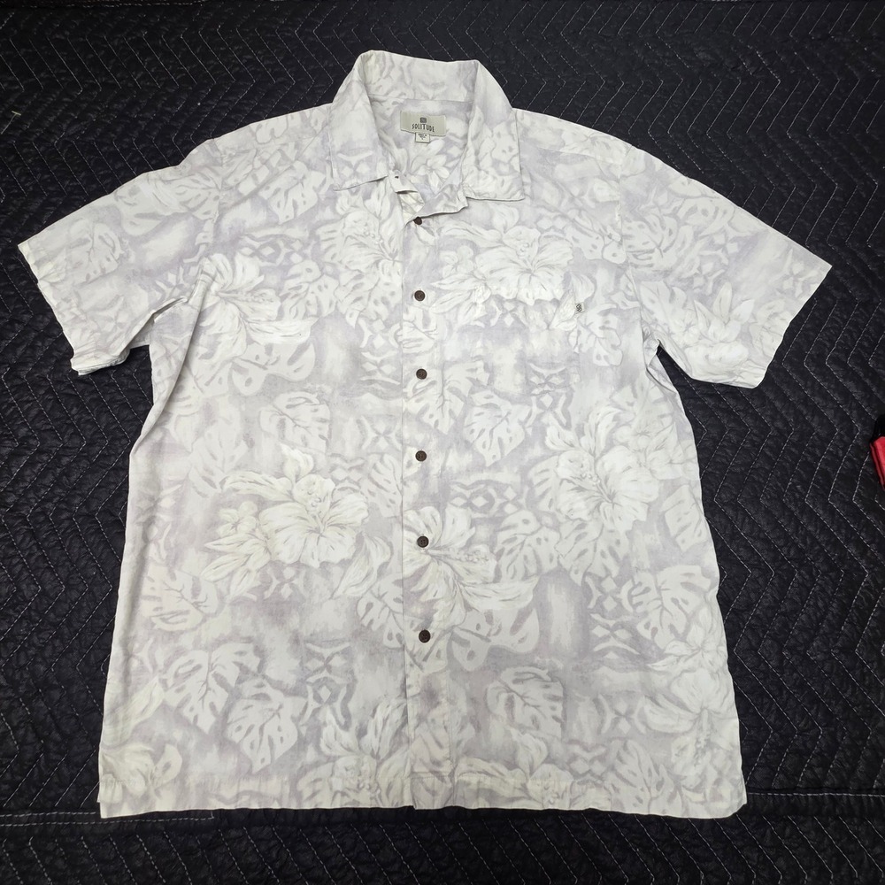 Solitude Mens Large Tropical Floral Hibiscus Short Sleeve Button Down Shirt